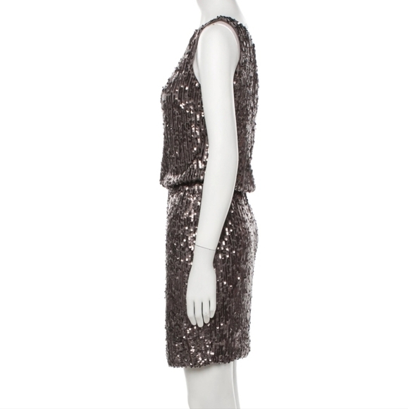 New Halston Heritage Sheath 1 Shoulder Sequin Gunmetal Cocktail Mini Dress Small - Picture 5 of 13